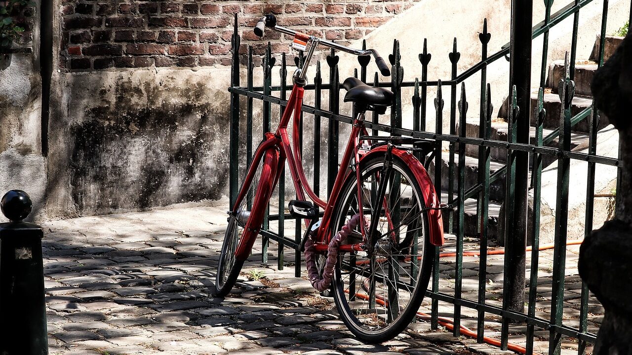 bicycle, red, wheel