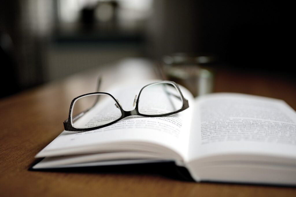 book, read, glasses